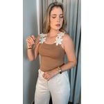 Regata Feminina Bordada Delicada - Cod 217 - Marrom