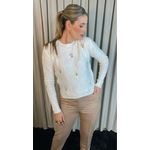 Blusa Feminina Em Tricô Com Aplicação De Flores - Cod 271 - Branca