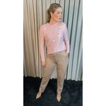 Blusa Feminina Em Tricô Com Aplicação De Flores - Cod 271 - Rosa