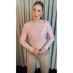 Blusa Feminina Em Tricô Com Aplicação De Flores - Cod 271 - Rosa