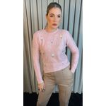 Blusa Feminina Em Tricô Com Aplicação De Flores - Cod 271 - Rosa