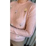 Blusa Feminina Em Tricô Com Aplicação De Flores - Cod 271 - Rosa