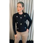 Blusa Feminina Em Tricô Com Aplicação De Flores - Cod 271 - Preta