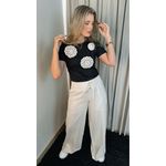 T-shirt Feminina Com Aplicação Em Crochê - Preto - Cod 260