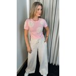 T-shirt Feminina Com Aplicação Em Crochê - Rosa - Cod 260