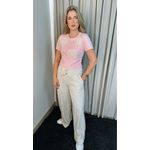 T-shirt Feminina Com Aplicação Em Crochê - Rosa - Cod 260