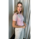 T-shirt Feminina Com Aplicação Em Crochê - Rosa - Cod 260
