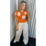 T-shirt Feminina Com Aplicação Em Crochê - Laranja - Cod 260