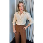 Camisa Feminina Bordada Manga Longa Flor - Cod: 264 - Nude