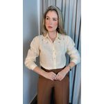 Camisa Feminina Bordada Manga Longa Flor - Cod: 264 - Nude