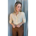 Camisa Feminina Bordada Manga Longa Flor - Cod: 264 - Nude