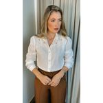 Camisa Feminina Bordada Manga Longa Flor - Cod: 264 - Branca