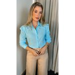 Camisa Feminina Bordada Manga Longa Flor - Cod: 264 - Azul