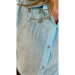 Camisa Feminina Bordada Manga Longa Flor - Cod: 264 - Azul
