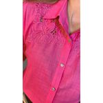 Camisa Feminina Bordada Manga Longa Flor - Cod: 264 - Rosa