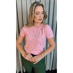 T-shirt Em Trico Bordada - Rosa - Cod 244