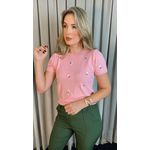 T-shirt Em Trico Bordada - Rosa - Cod 244