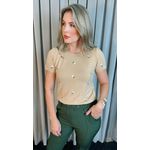 T-shirt Em Trico Bordada - Nude - Cod 244 