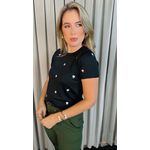 T-shirt Em Trico Bordada - Preto - Cod 244
