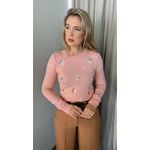 Blusa Feminina Manga Longa Em Trico Bordada - Rosa - Cod 266