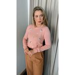 Blusa Feminina Manga Longa Em Trico Bordada - Rosa - Cod 266