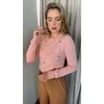 Blusa Feminina Manga Longa Em Trico Bordada - Rosa - Cod 266