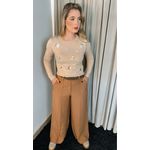 Blusa Feminina Manga Longa Em Trico Bordada - Nude - Cod 266