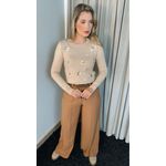 Blusa Feminina Manga Longa Em Trico Bordada - Nude - Cod 266