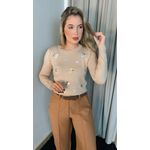 Blusa Feminina Manga Longa Em Trico Bordada - Nude - Cod 266