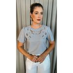Blusa Feminina Bordada Elegância e Delicadeza em Cada Detalhe - Cinza - Cod 239