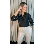 Camisa Feminina Manga Longa Bordada - Cod: 219 - Preto