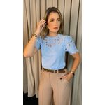 T-Shirt Feminina Bordada Flores Elegância e Delicadeza - Azul - Cod 237