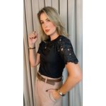 T-Shirt Feminina Bordada Flores Elegância e Delicadeza - Preto - Cod 237