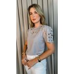 T-Shirt Feminina Bordada Flores Elegância e Delicadeza - Cinza - Cod 237 