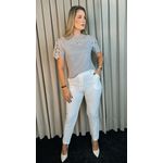 T-Shirt Feminina Bordada Flores Elegância e Delicadeza - Cinza - Cod 237 
