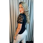 T-shirt Feminina Com Detalhe Na Manga Guipir - Preto - Cod 226