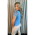 T-shirt Feminina Com Detalhe Na Manga Guipir - Azul - Cod 226