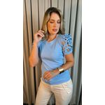 T-shirt Feminina Com Detalhe Na Manga Guipir - Azul - Cod 226