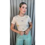 T-shirt Feminina Bordada Laço - Nude - Cod 227
