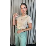 T-shirt Feminina Bordada Laço - Nude - Cod 227