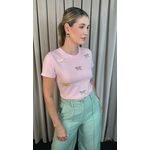T-shirt Feminina Bordada Laço - Rosa - Cod 227