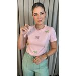 T-shirt Feminina Bordada Laço - Rosa - Cod 227