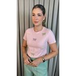 T-shirt Feminina Bordada Laço - Rosa - Cod 227