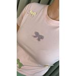 T-shirt Feminina Bordada Laço - Rosa - Cod 227
