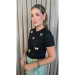 T-shirt Feminina Bordada Laço - Preta - Cod 227