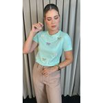 T-shirt Feminina Bordada Laço - Verde- Cod 227