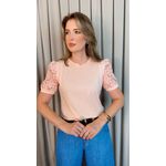 T-shirt Feminina Manga Bordada - Coral - Cod 553