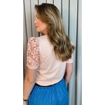 T-shirt Feminina Manga Bordada - Coral - Cod 553