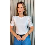 T-shirt Feminina Manga Bordada - Branca - Cod 553