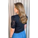 T-shirt Feminina Manga Bordada - Preto - Cod 553